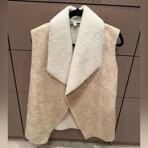Women's Tan and Cream Shearling Vest